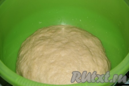 Положить тесто в глубокую миску, накрыть полотенцем или пищевой плёнкой и оставить на 1 час в тёплом месте.