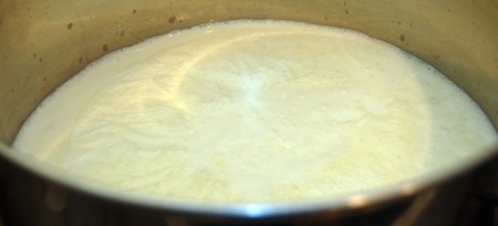 Вот так будет выглядеть молочная масса после того как выльем весь йогурт.