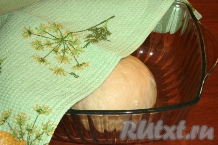 Накрыть миску с тестом полотенцем и поставить в тёплое место на 1-1,5 часа (до увеличения теста в объёме в 2-3 раза).