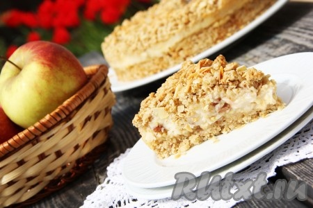 Овсяно-творожный пирог с яблоками