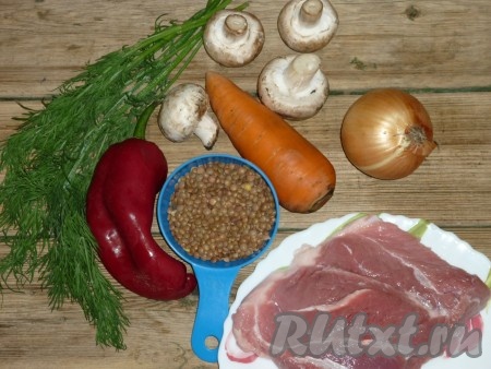 Ингредиенты для приготовления свинины с чечевицей