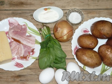 Ингредиенты для приготовления картофельной запеканки с беконом