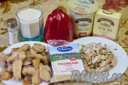 Ингредиенты для приготовления киша с курицей и грибами